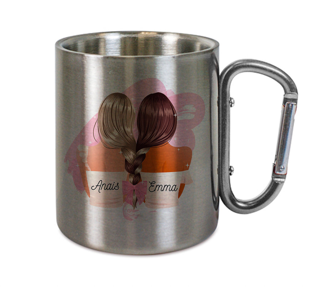 Mug inox mousqueton personnalisé Meilleures amies enlacées