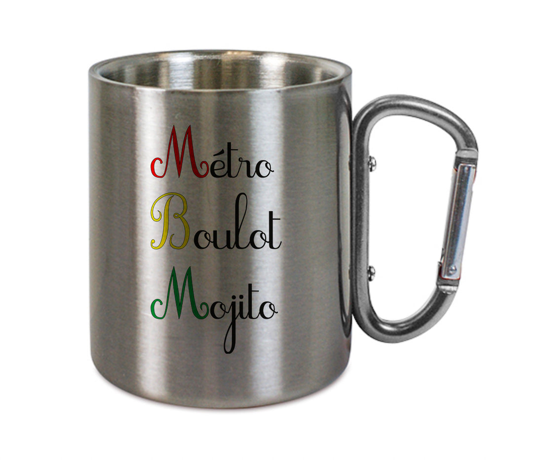 Mug inox mousqueton personnalisé Metro boulot mojito