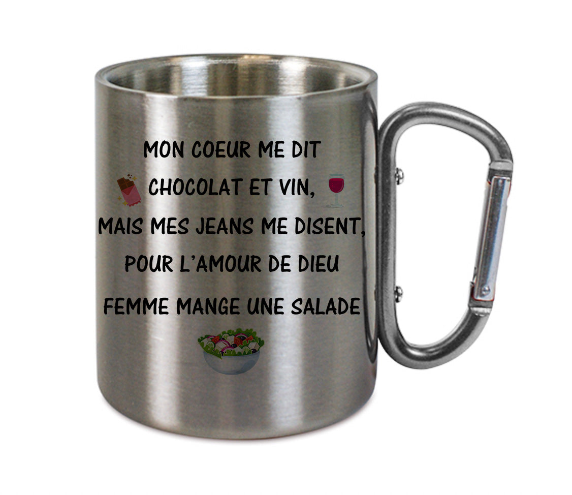 Mug inox mousqueton personnalisé Mon coeur me dit