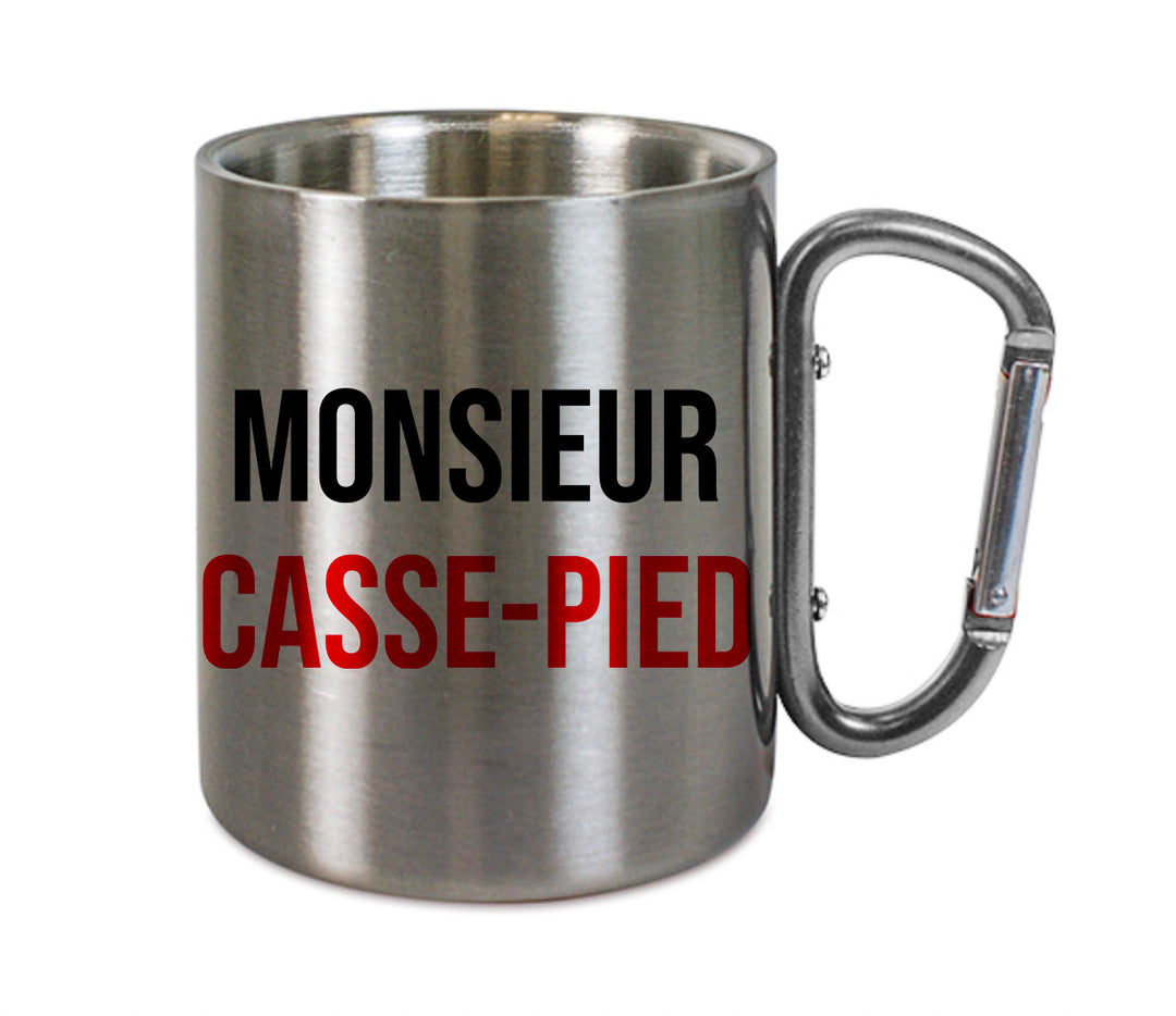 Mug inox mousqueton personnalisé Monsieur casse-pied