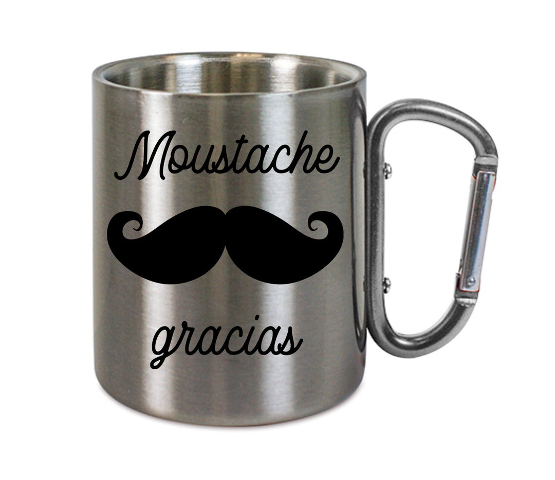 Mug inox mousqueton personnalisé Moustache gracias