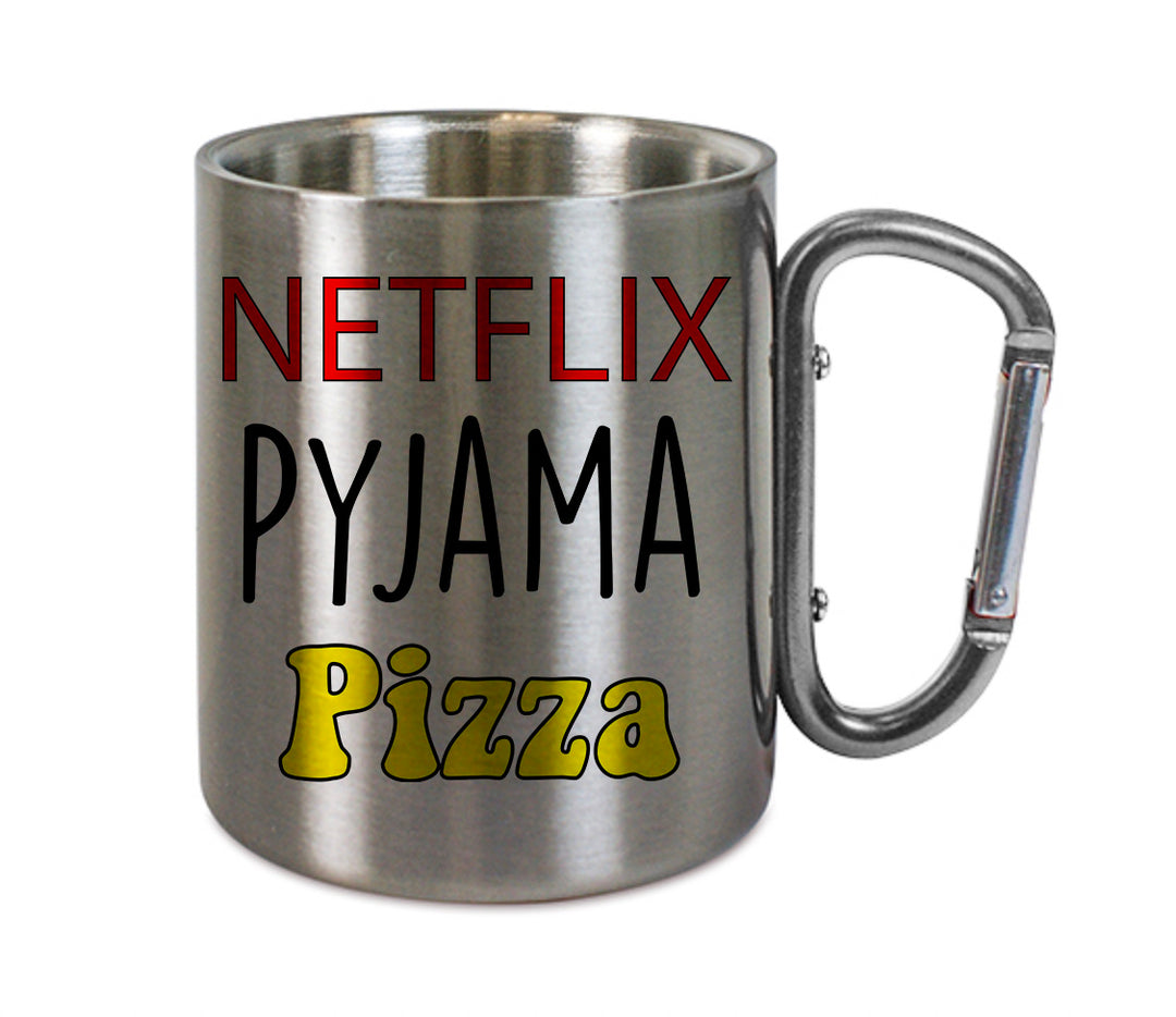 Mug inox mousqueton personnalisé Netflix Pyjama Pizza