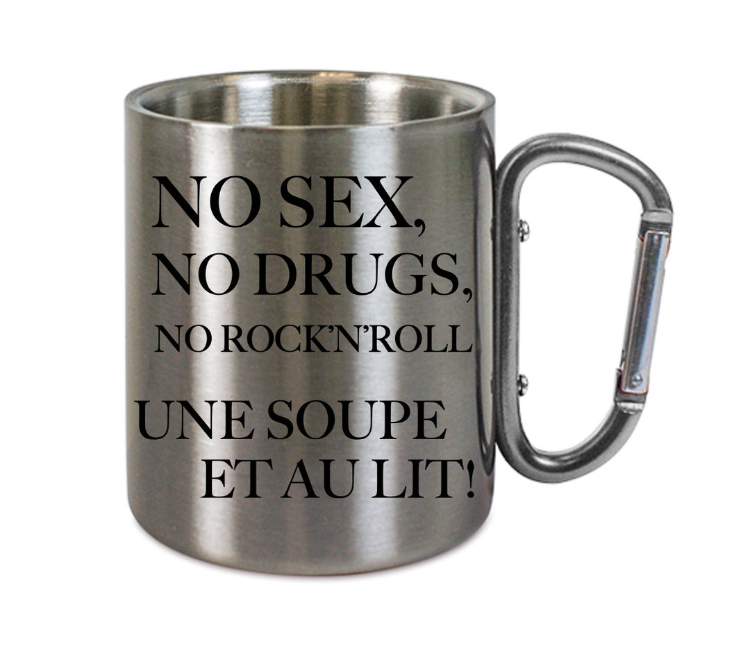 Mug inox mousqueton personnalisé No sex no drugs