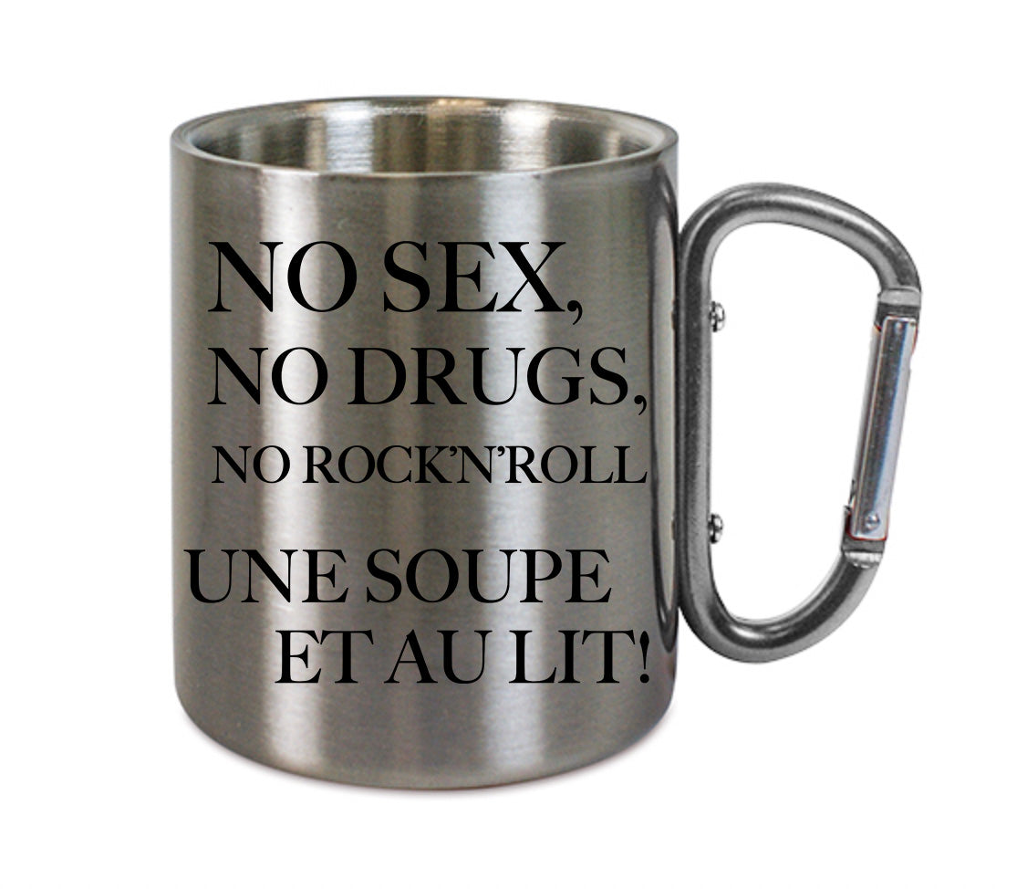 Mug inox mousqueton personnalisé No sex no drugs