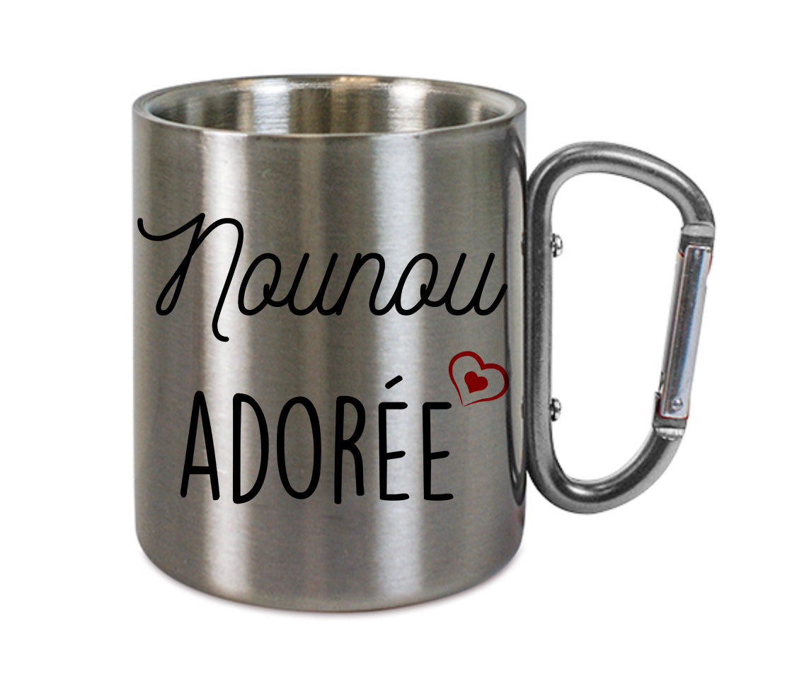Mug inox mousqueton personnalisé Nounou adorée