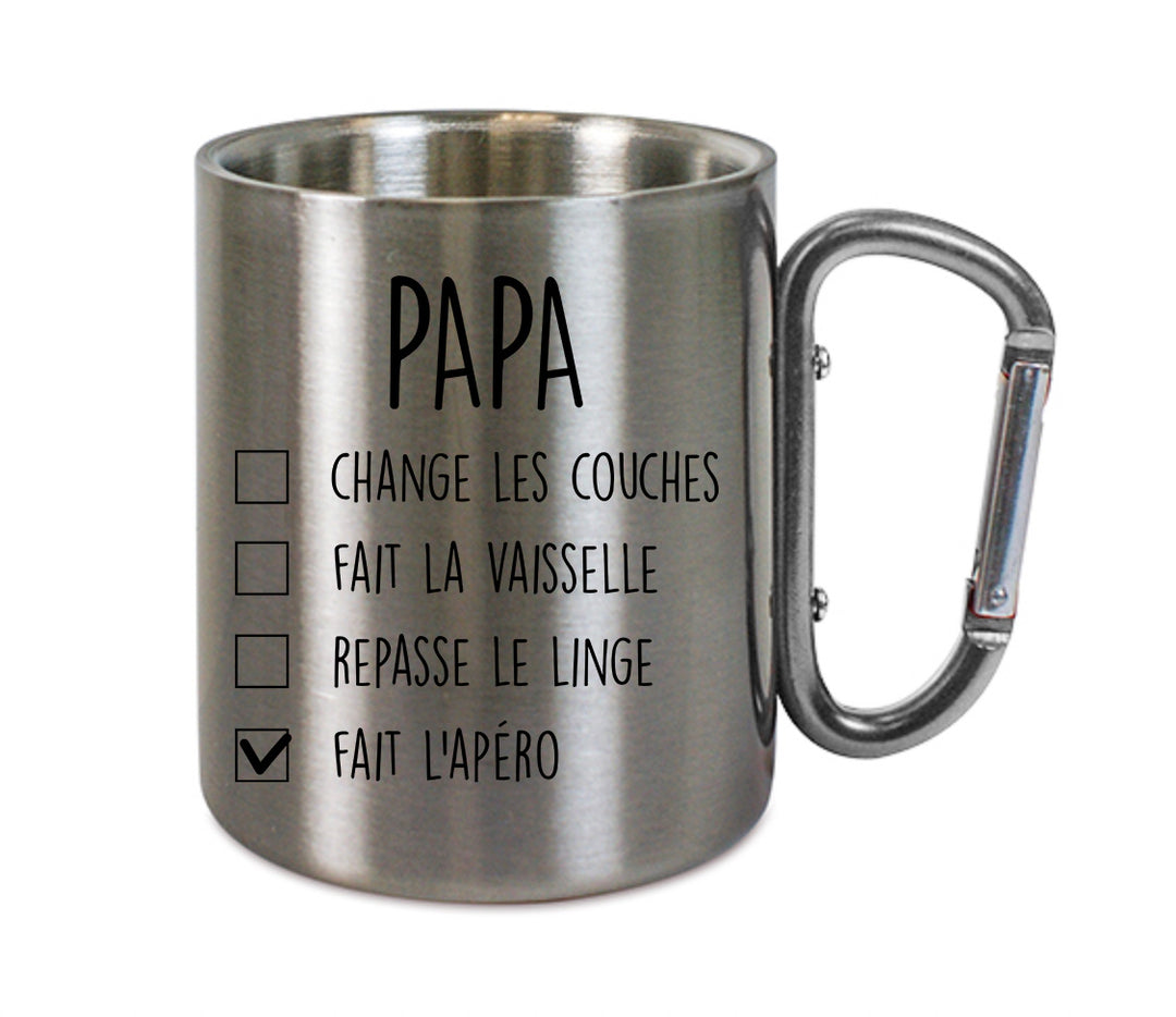 Mug inox mousqueton personnalisé Papa fait l'apéro