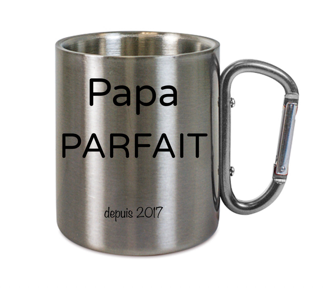 Mug inox mousqueton personnalisé Papa parfait à personnaliser