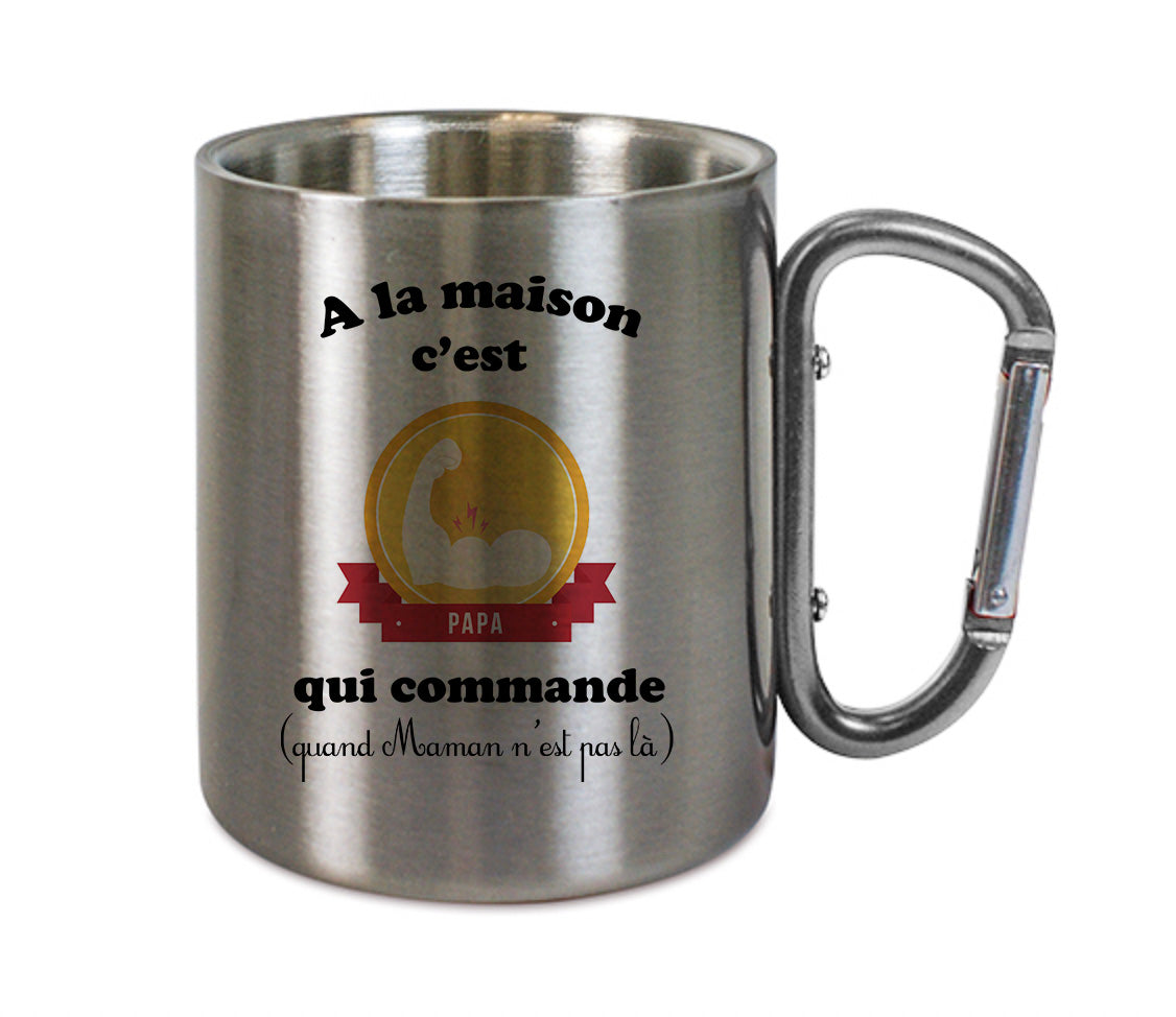 Mug inox mousqueton personnalisé Papa qui commande