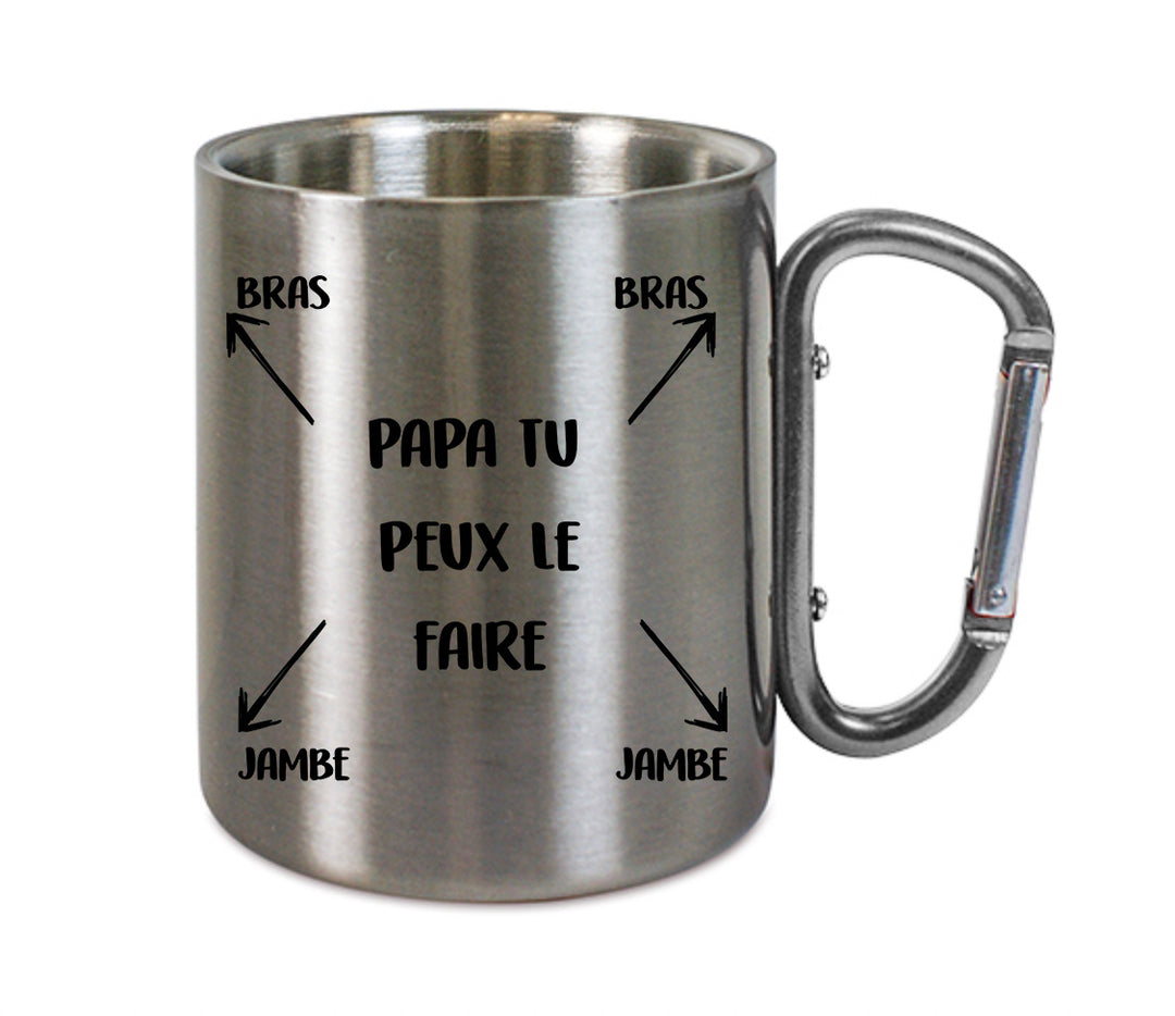 Mug inox mousqueton personnalisé Papa tu peux le faire