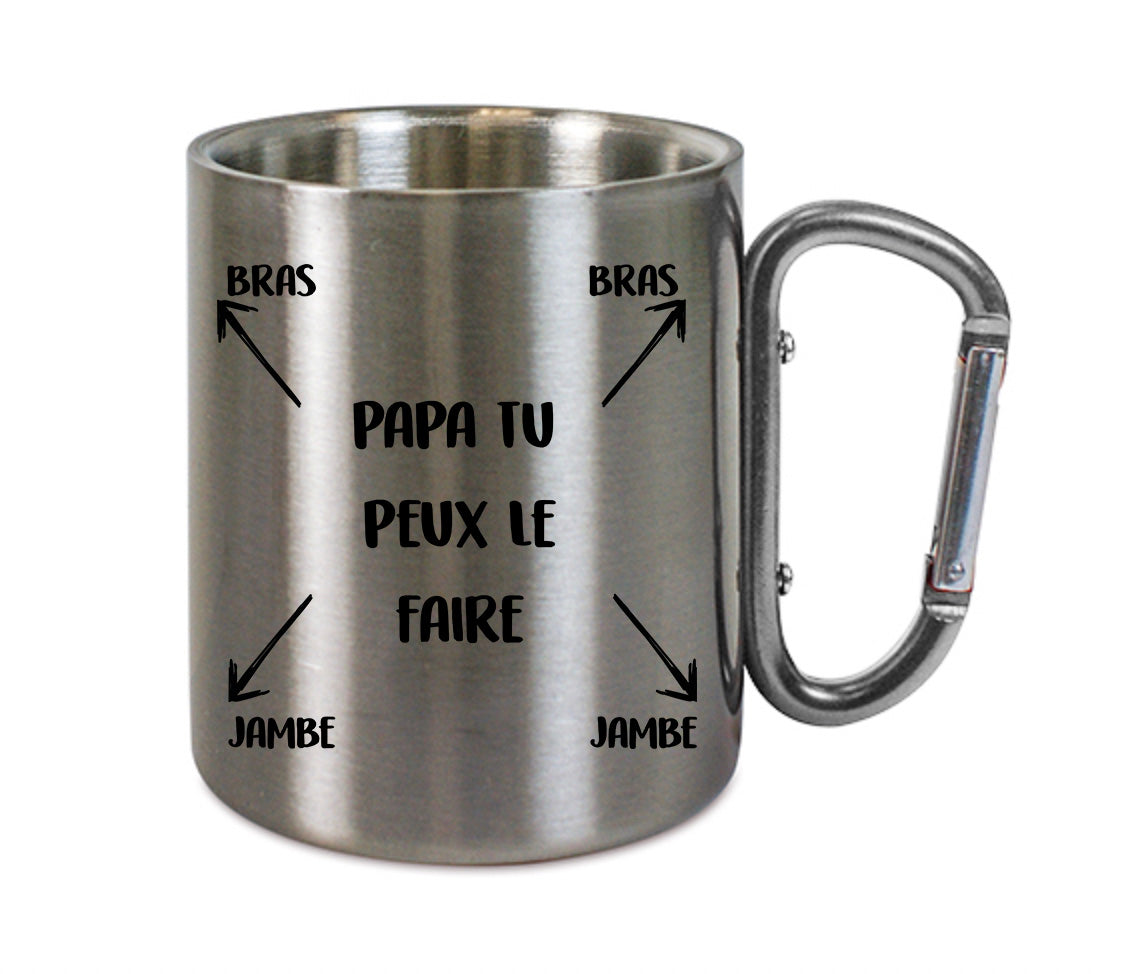Mug inox mousqueton personnalisé Papa tu peux le faire