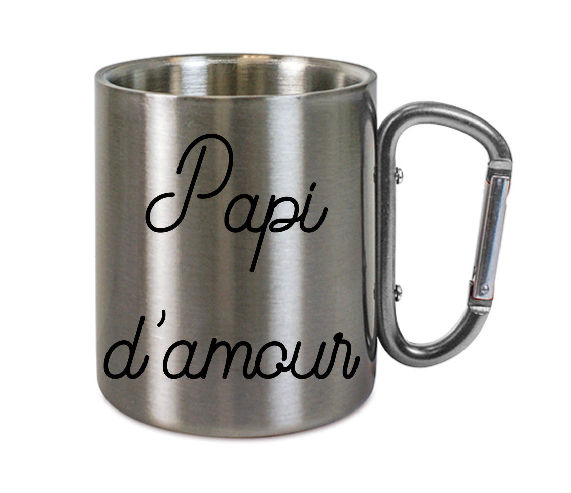 Mug inox mousqueton personnalisé Papi d'amour