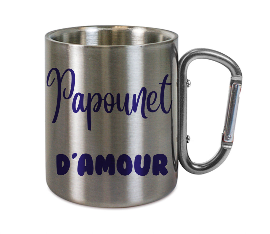 Mug inox mousqueton personnalisé Papounet d'amour