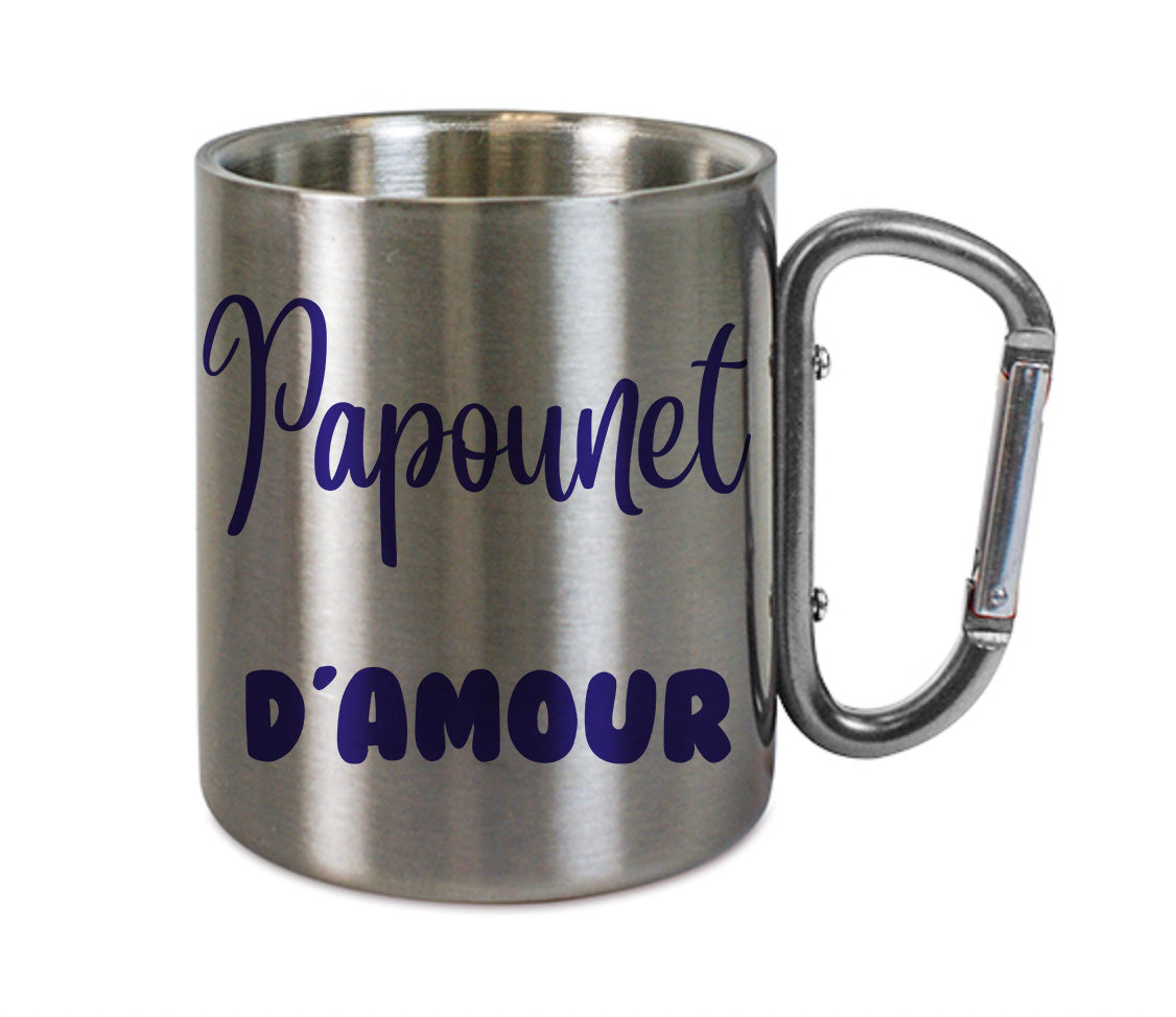 Mug inox mousqueton personnalisé Papounet d'amour