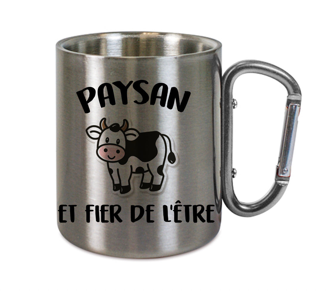 Mug inox mousqueton personnalisé Paysan et fier de l'etre