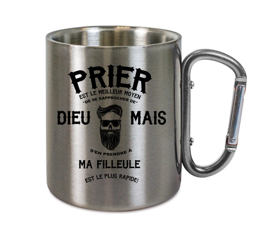Mug inox mousqueton personnalisé Prier-est-le-meilleur-moyen