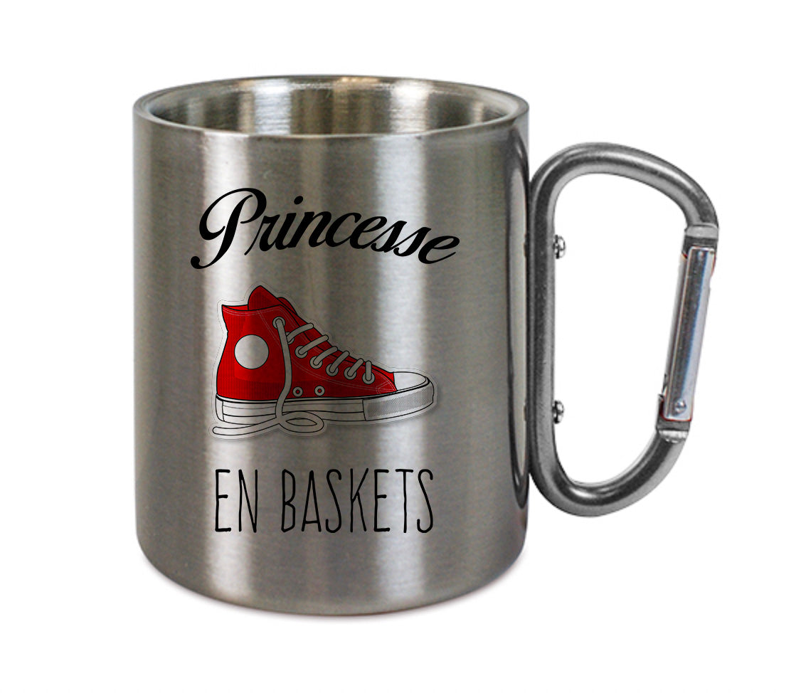 Mug inox mousqueton personnalisé Princesse en baskets