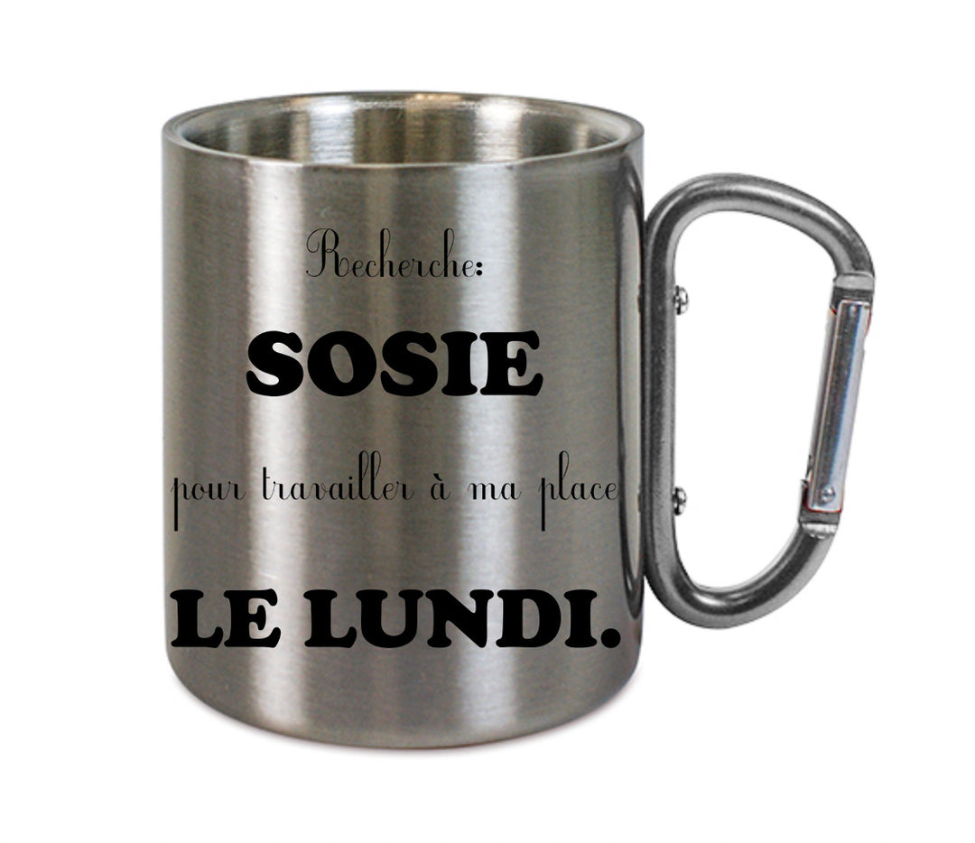 Mug inox mousqueton personnalisé Recherche sosie
