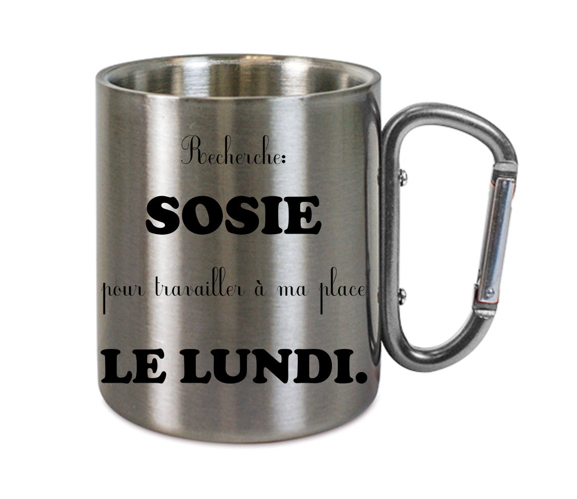 Mug inox mousqueton personnalisé Recherche sosie