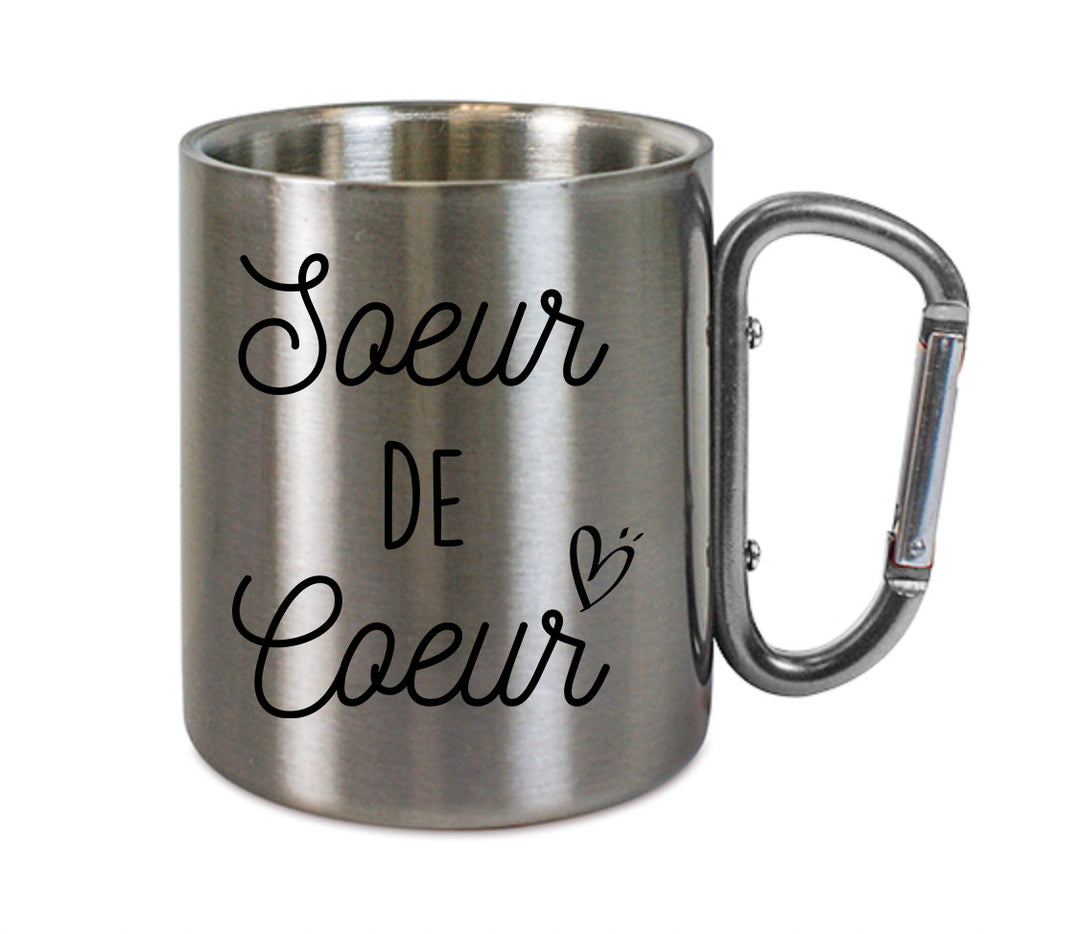 Mug inox mousqueton personnalisé Soeur de coeur