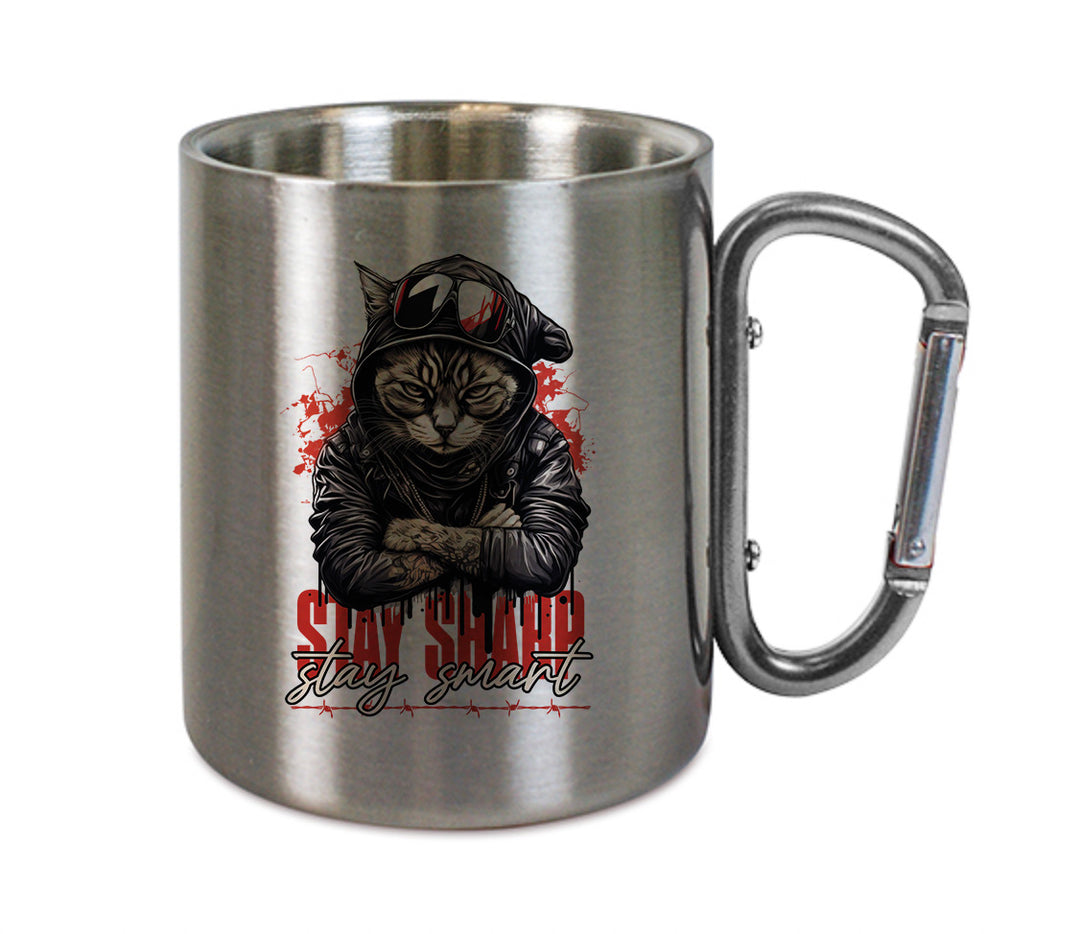 Mug inox mousqueton personnalisé Stay sharp stay smart