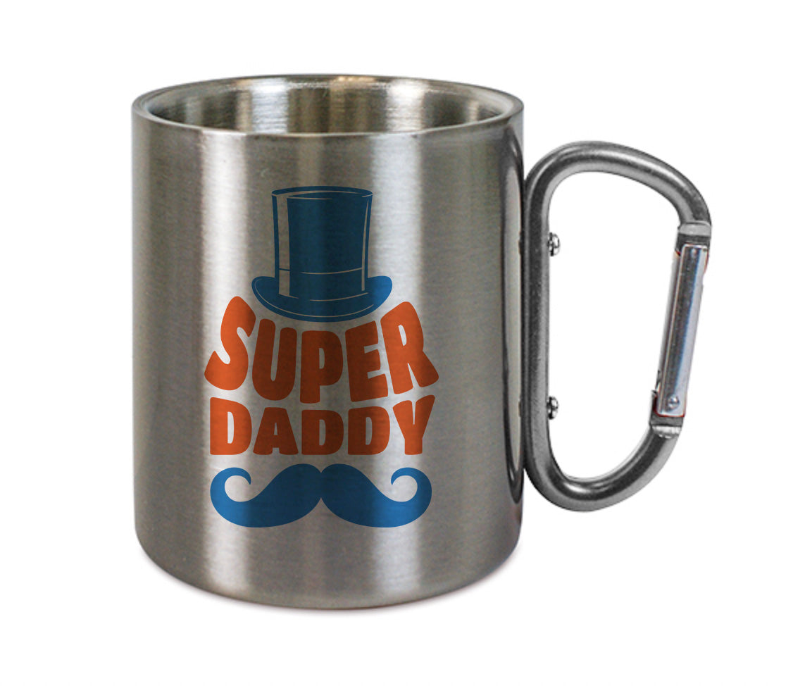 Mug inox mousqueton personnalisé Super-daddy-mustache
