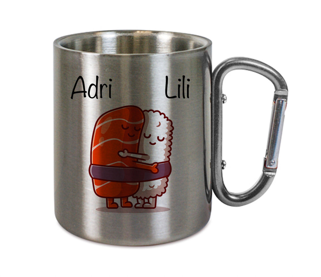 Mug inox mousqueton personnalisé Sushi couple