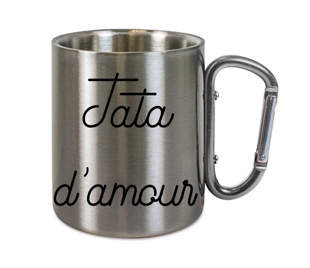 Mug inox mousqueton personnalisé Tata d'amour