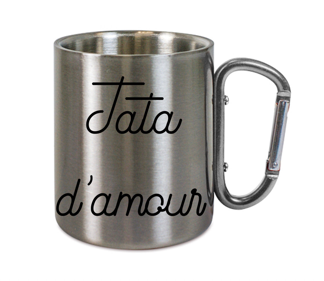 Mug inox mousqueton personnalisé Tata d'amour