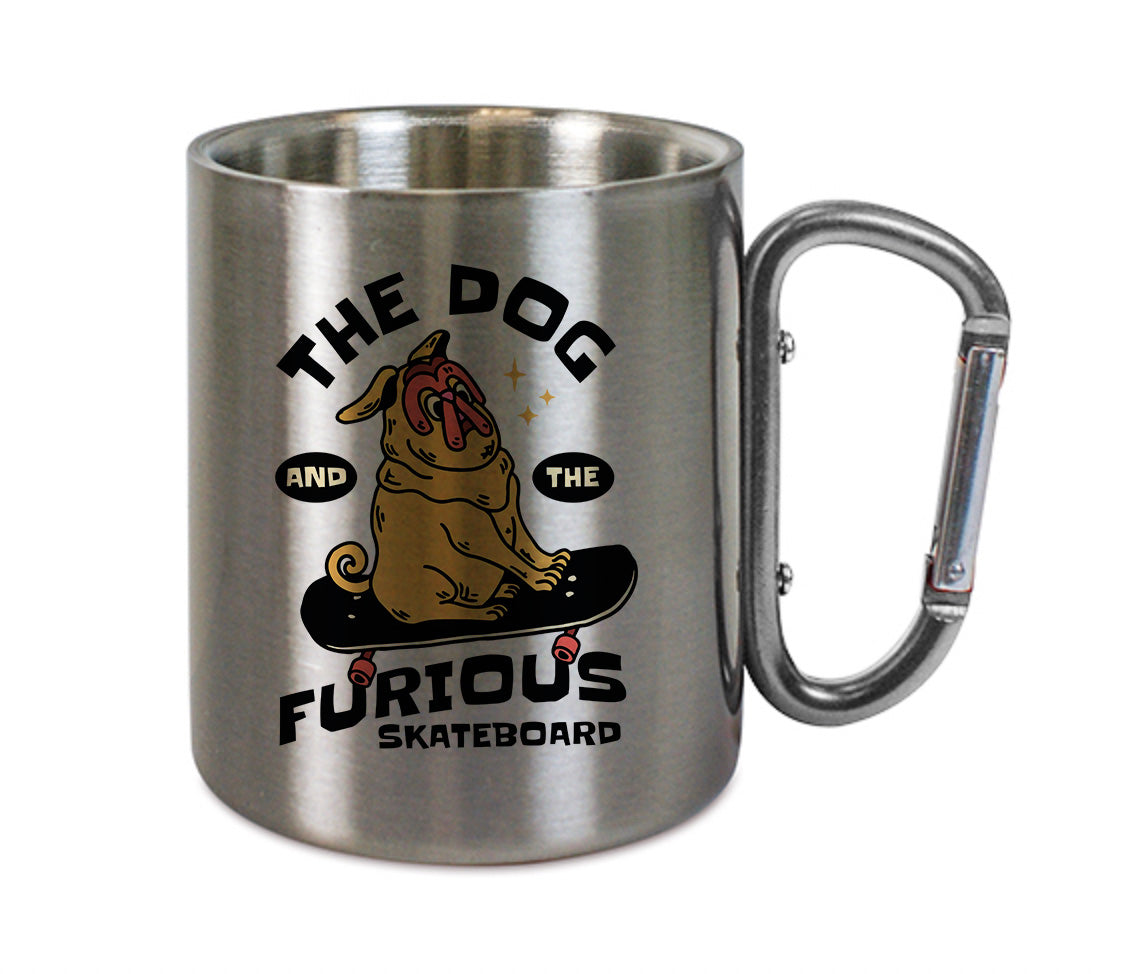 Mug inox mousqueton personnalisé The dog and the furious skateboard