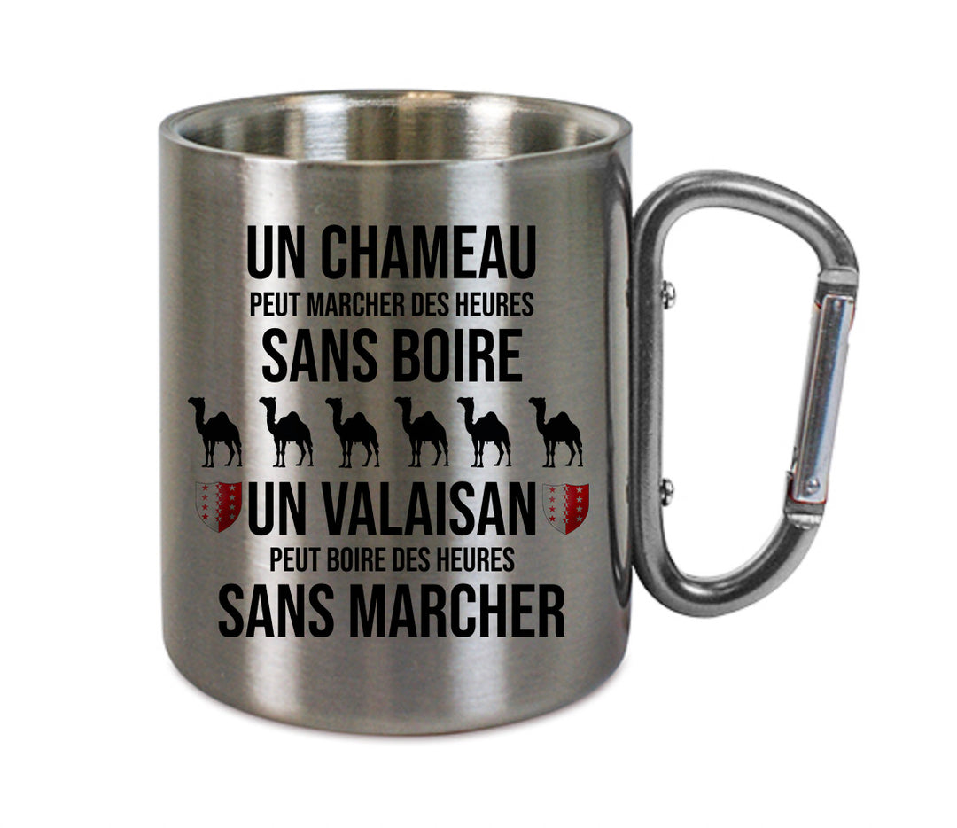 Mug inox mousqueton personnalisé Un chameau peut marcher des heures sans boire