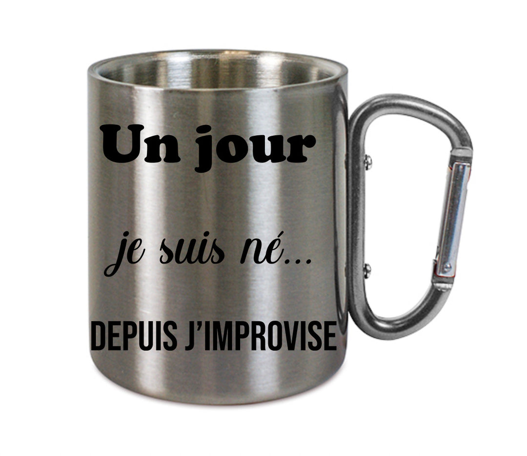 Mug inox mousqueton personnalisé Un jour je suis né