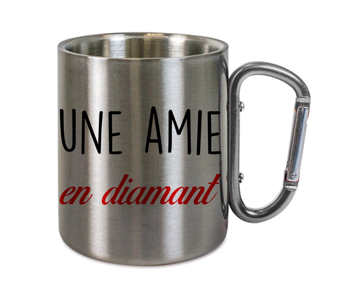 Mug inox mousqueton personnalisé Une amie en diamant