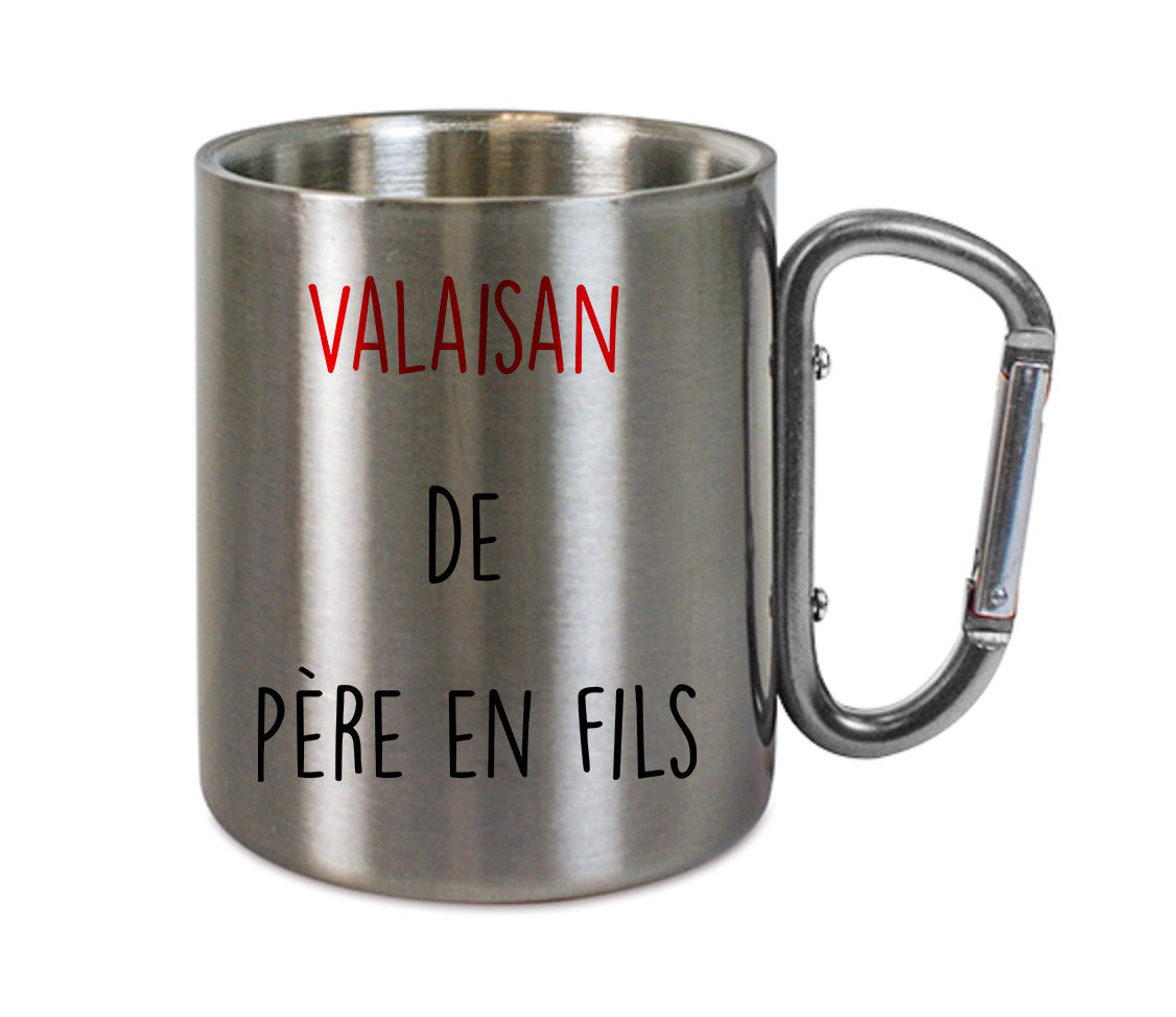 Mug inox mousqueton personnalisé Valaisan de père en fils