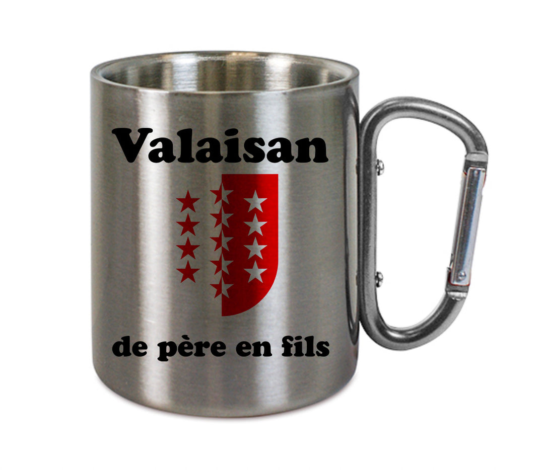 Mug inox mousqueton personnalisé Valaisan de pere en fils