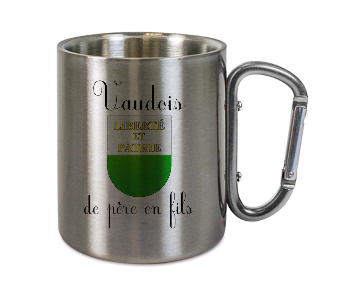 Mug inox mousqueton personnalisé Vaudois de père en fils