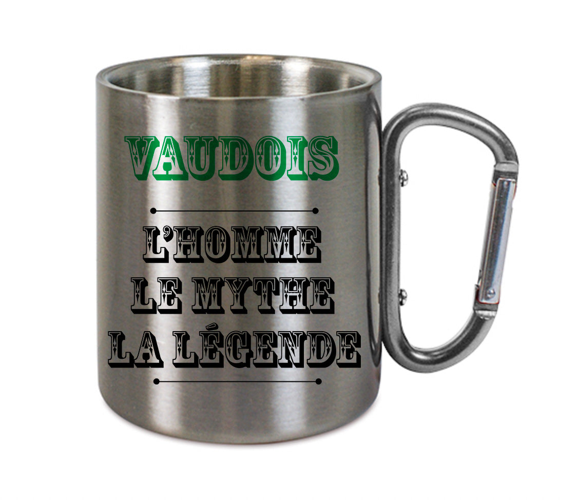 Mug inox mousqueton personnalisé Vaudois l'homme le mythe la légende