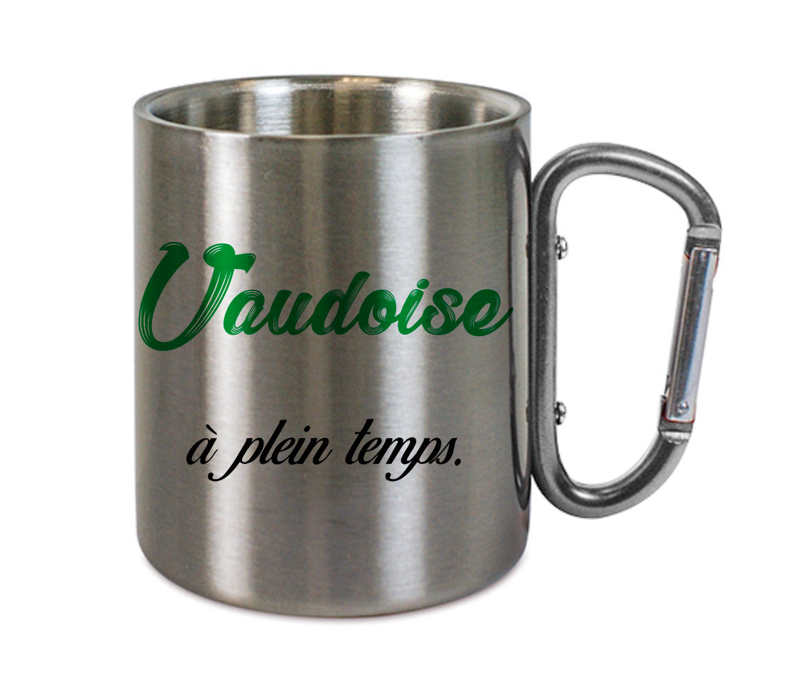 Mug inox mousqueton personnalisé Vaudoise a plein temps
