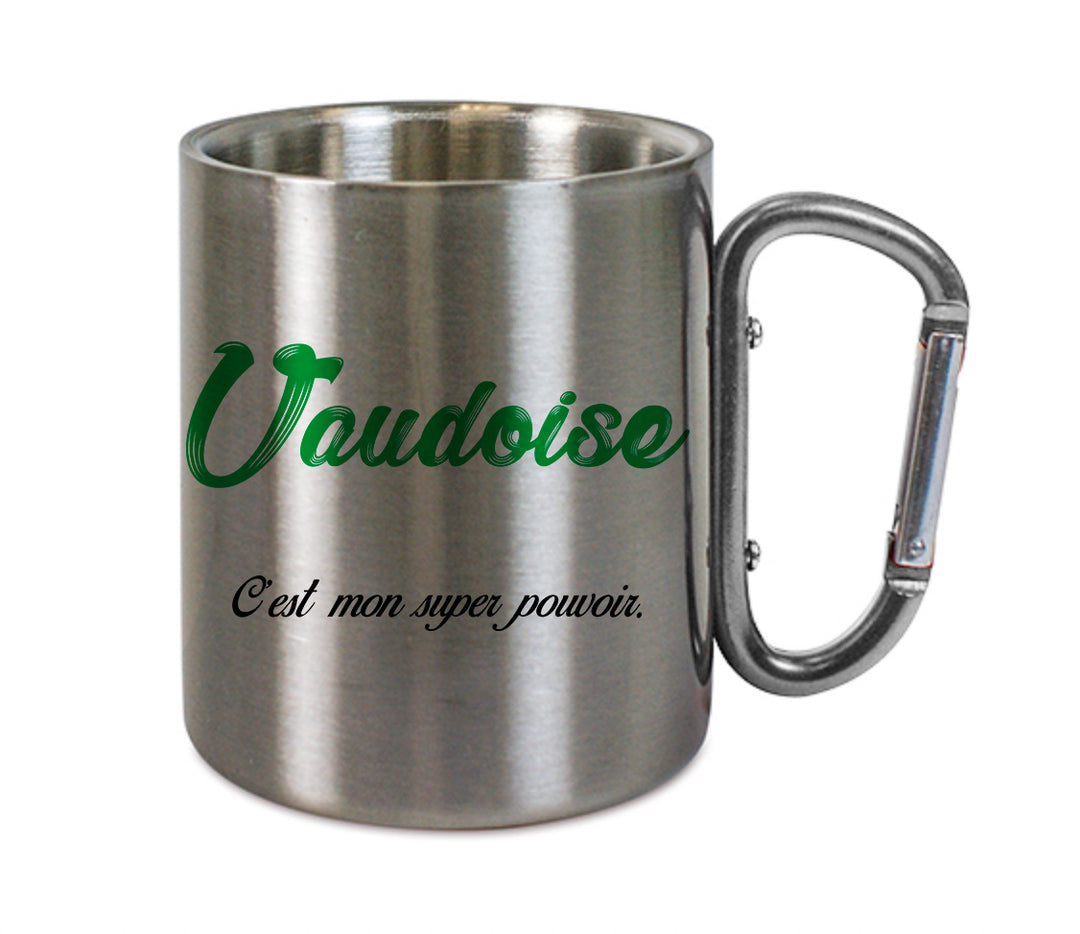 Mug inox mousqueton personnalisé Vaudoise c'est mon super pouvoir
