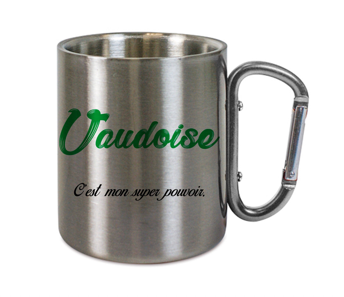Mug inox mousqueton personnalisé Vaudoise c'est mon super pouvoir