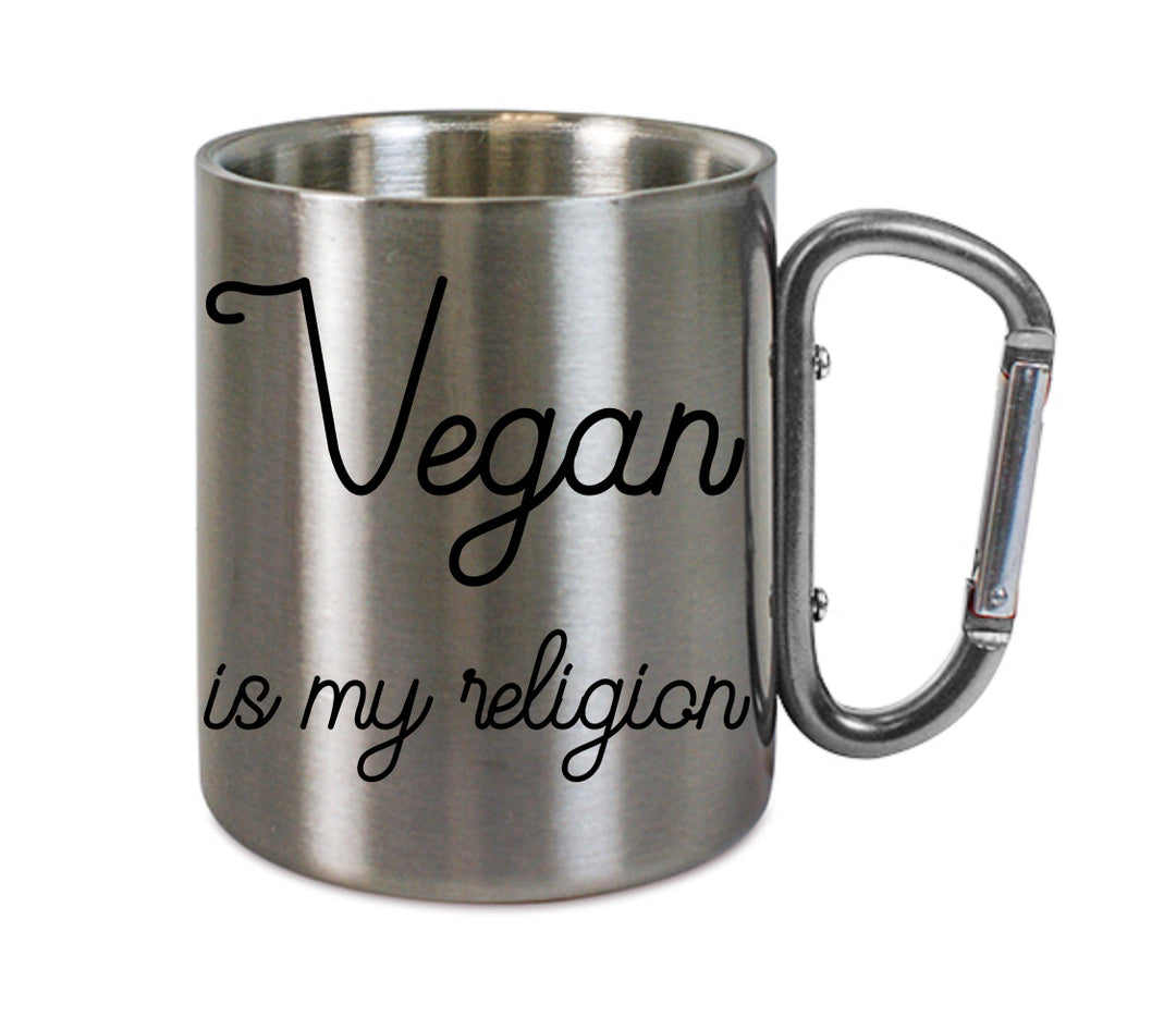Mug inox mousqueton personnalisé Vegan is my religion