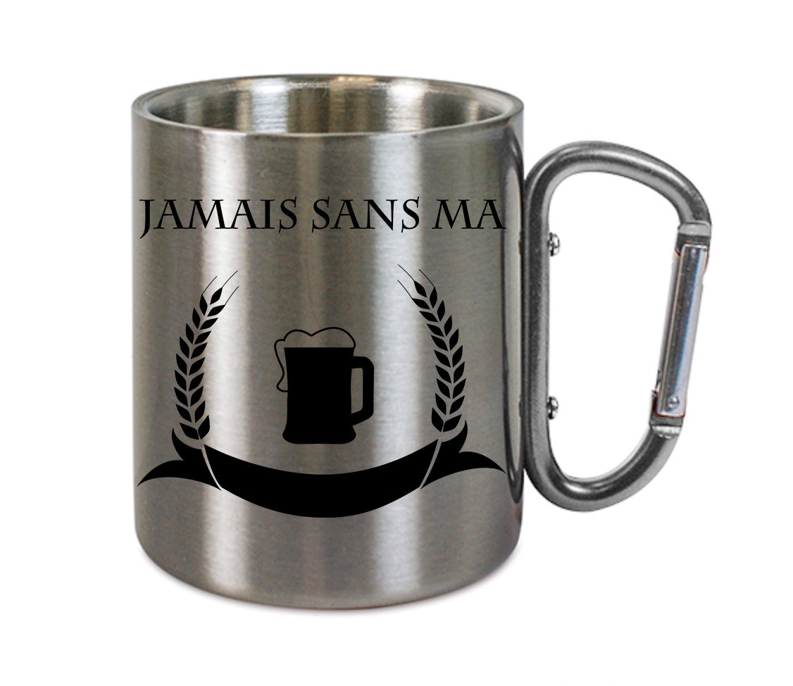 Mug inox mousqueton personnalisé jamais sans ma rousse