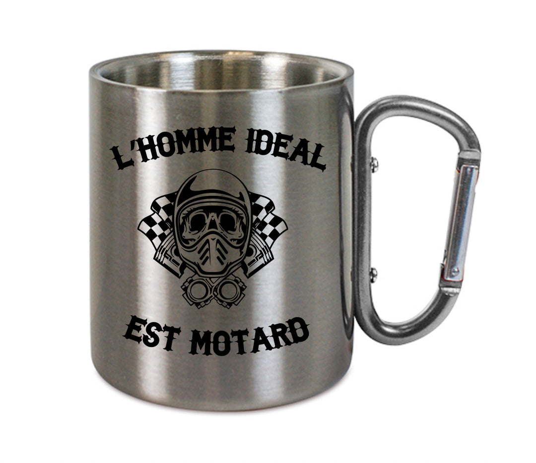 Mug inox mousqueton personnalisé l'homme idéal est motard