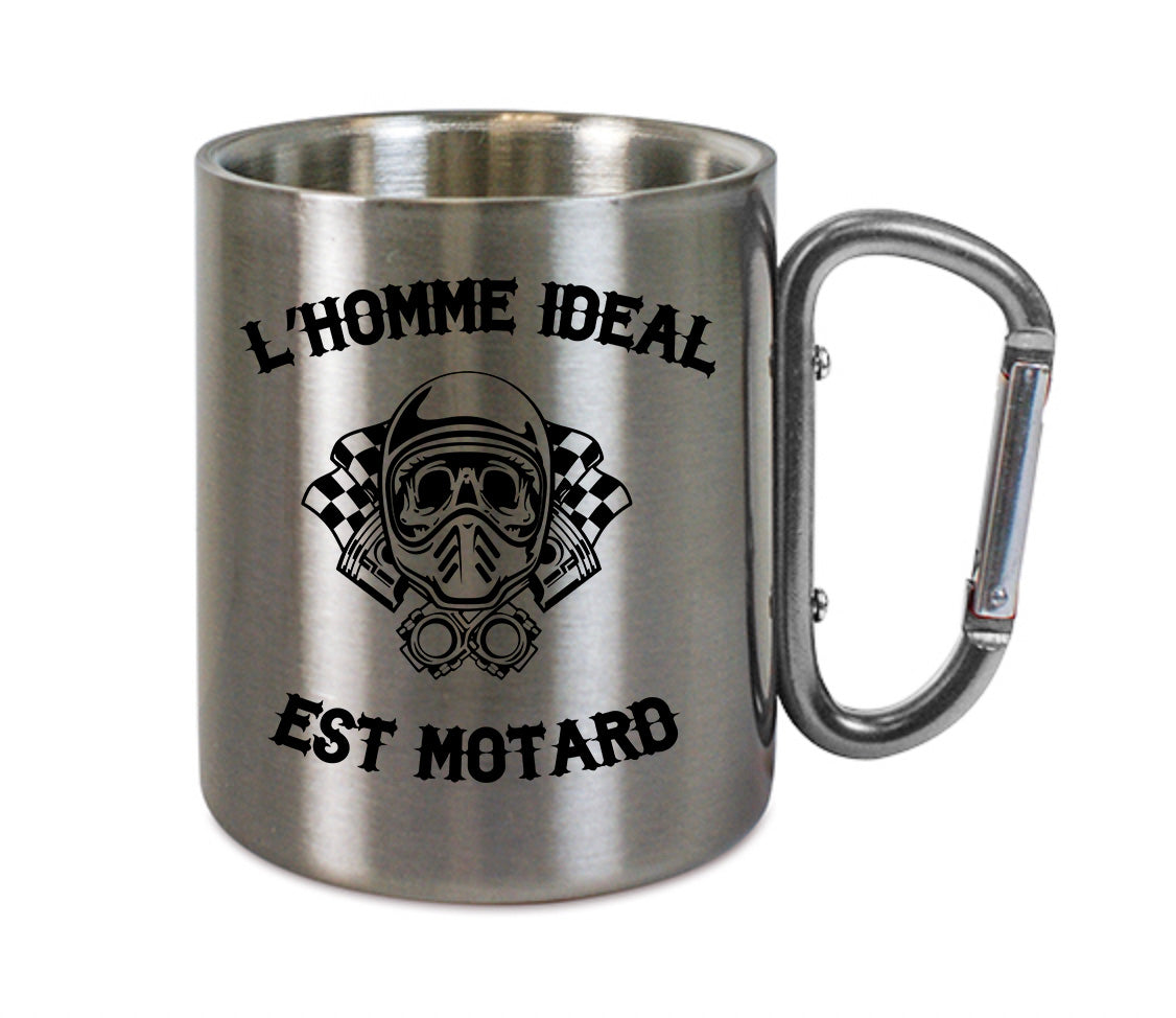 Mug inox mousqueton personnalisé l'homme idéal est motard