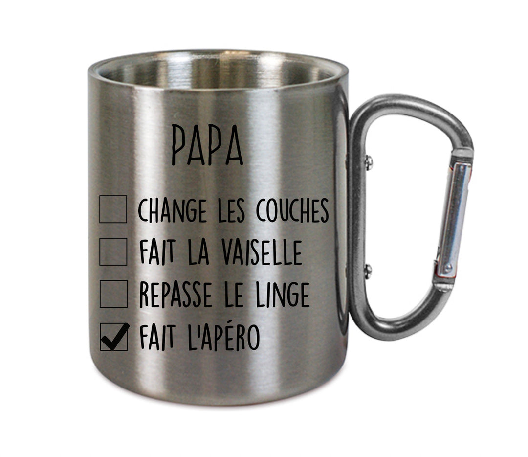Mug inox mousqueton personnalisé papa 1.2