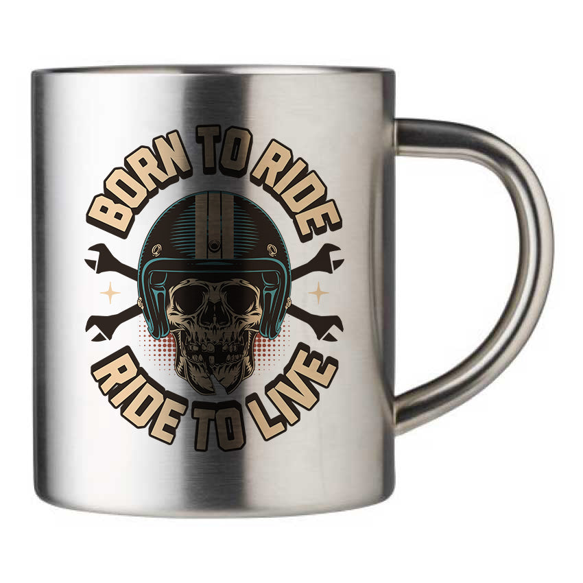 Mug inox personnalisé Born to ride, ride to live