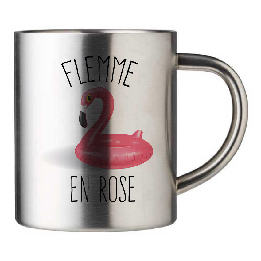 Mug inox personnalisé Flemme en rose