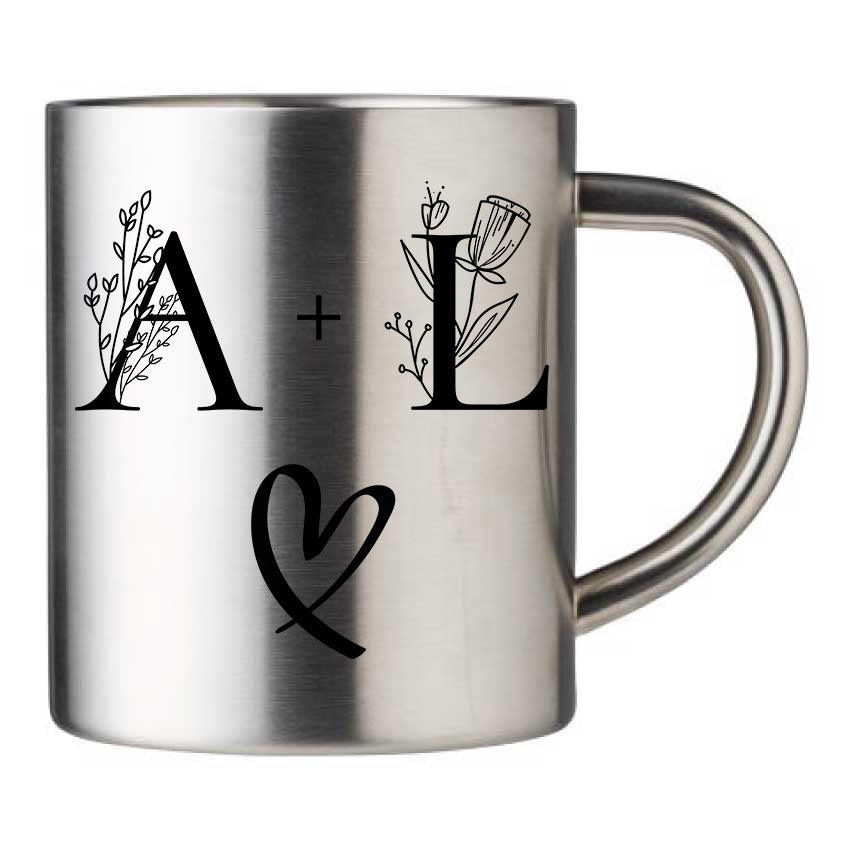 Mug inox personnalisé Initiales et coeur
