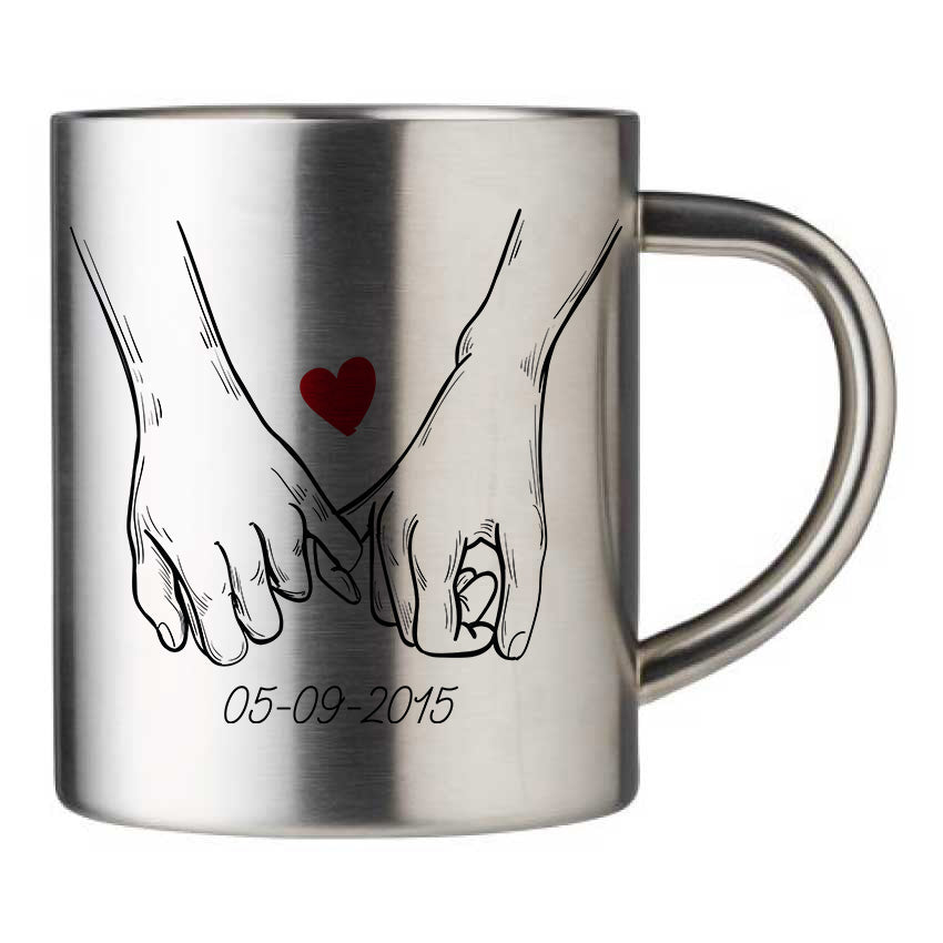 Mug inox personnalisé Mains d'amoureux date à personnaliser