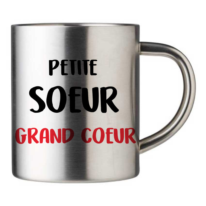 Mug inox personnalisé Petite soeur grand coeur