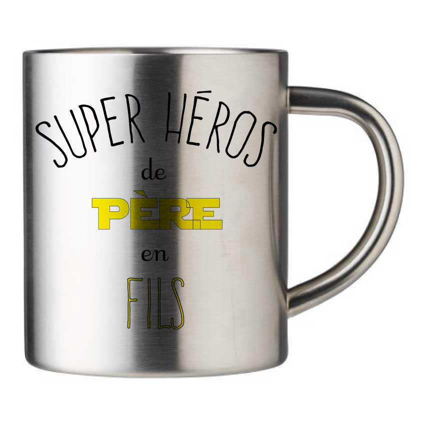Mug inox personnalisé Super heros de pere en fils